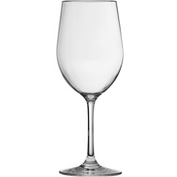 A clear Fortessa Tritan plastic wine glass.