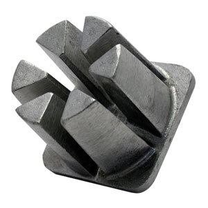 A close-up of the Nemco 6 Section Wedge Push Block for FryKutters, a metal piece with four holes.