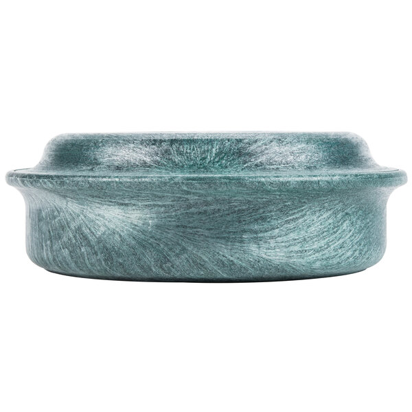 A green rectangular polyethylene bowl with a lid.