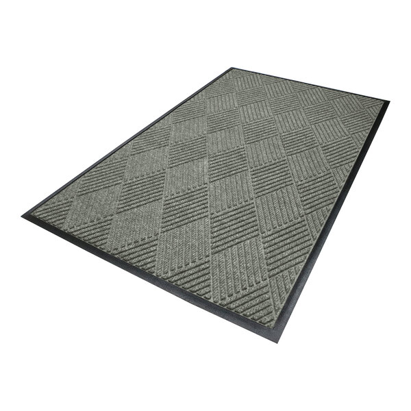 A rectangular gray mat with a textured diamond pattern and a black rubber border.