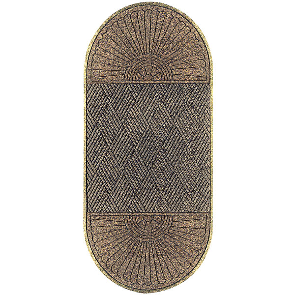 A rectangular brown WaterHog carpet with a diamond pattern.