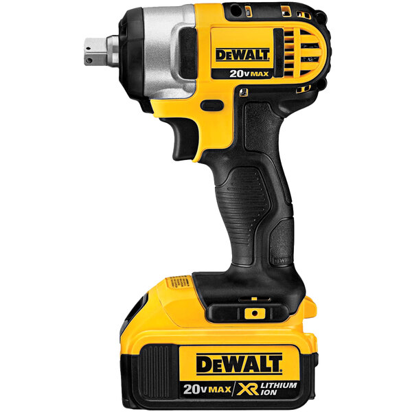 A yellow and black DeWalt 20V cordless impact wrench.