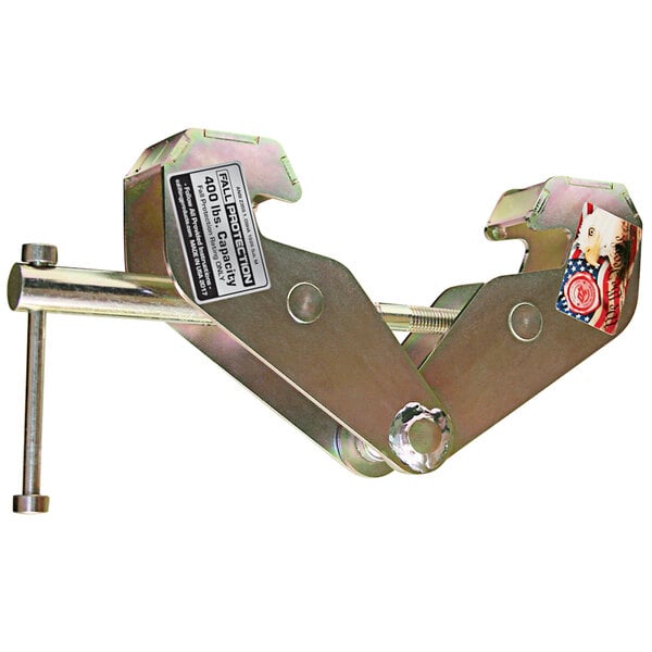 An OZ Lifting Products metal beam clamp with a handle and metal hook.