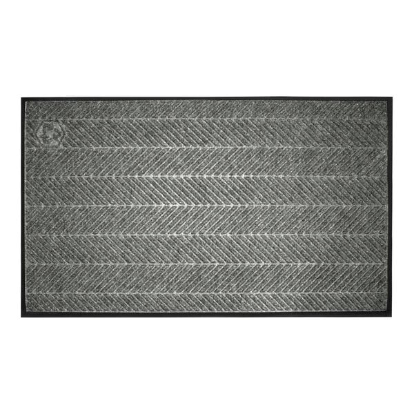 A rectangular gray mat with a herringbone pattern and a black border.