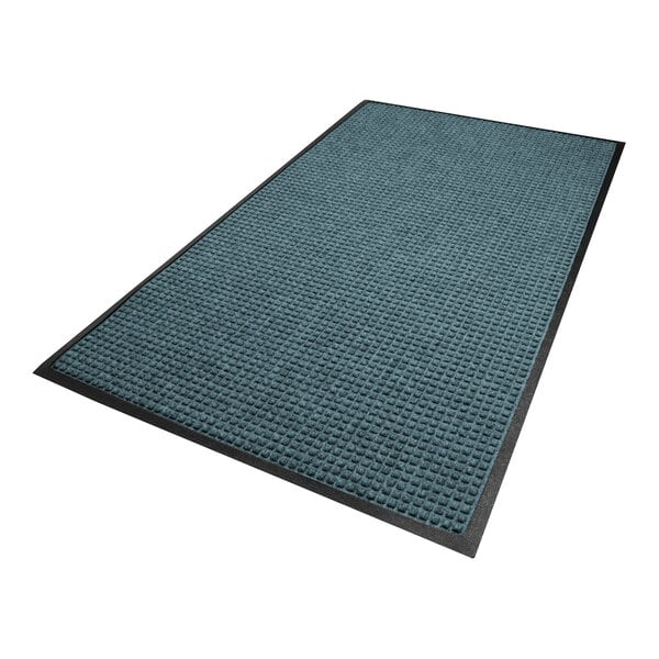 A rectangular blue mat with a textured surface and a black border.