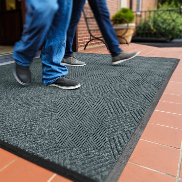 M+A Matting WaterHog Classic Diamond 3' x 4' Bluestone Mat with Classic Rubber Border and Smooth Backing