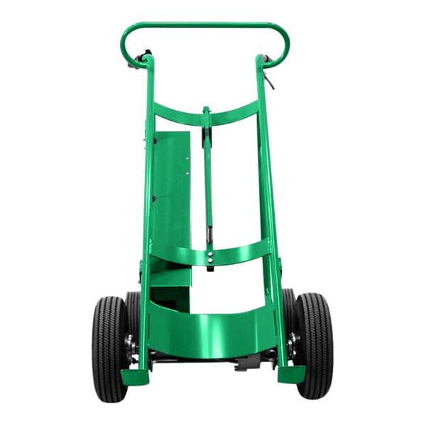 A green Valley Craft battery powered drum truck with black wheels.