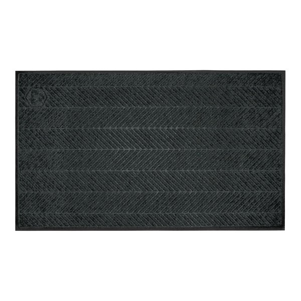A rectangular black mat with a subtle diagonal line pattern and a solid border.