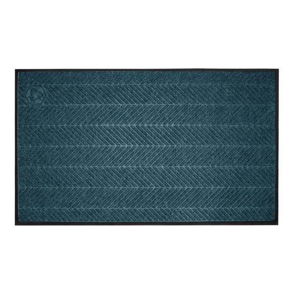 A rectangular blue mat with a subtle chevron pattern and a black border.