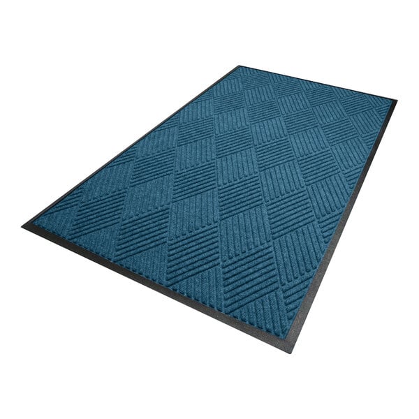 A rectangular blue mat with a diamond pattern and a black border.