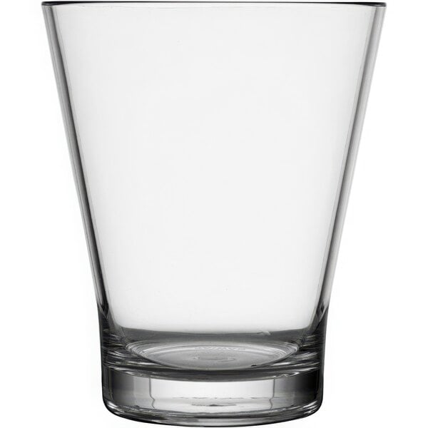 A Fortessa Tritan plastic rocks glass on a white background.