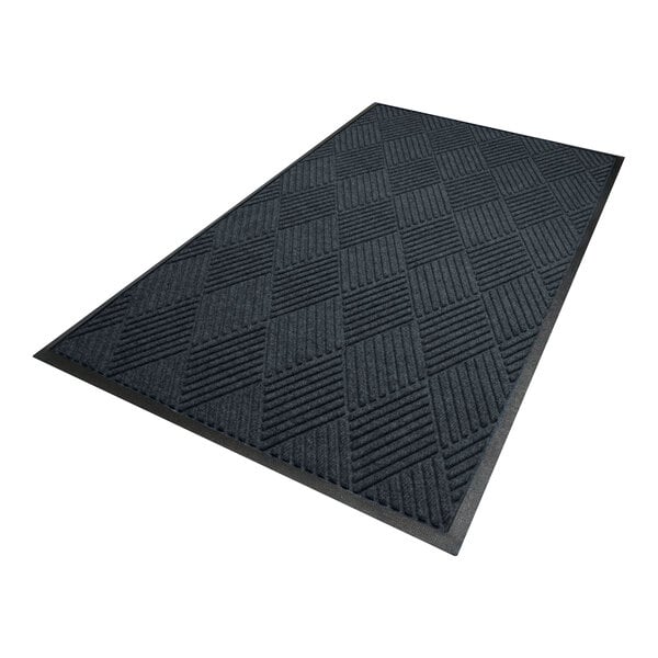 A rectangular dark-colored mat with a diamond pattern and a smooth rubber border.
