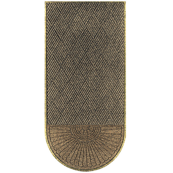 A close-up of a M+A Matting WaterHog Eco Grand Diamond Khaki rug with a geometric pattern on a white background.