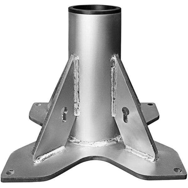 A metal pedestal base for an OZ Lifting Products steel davit crane with two holes.