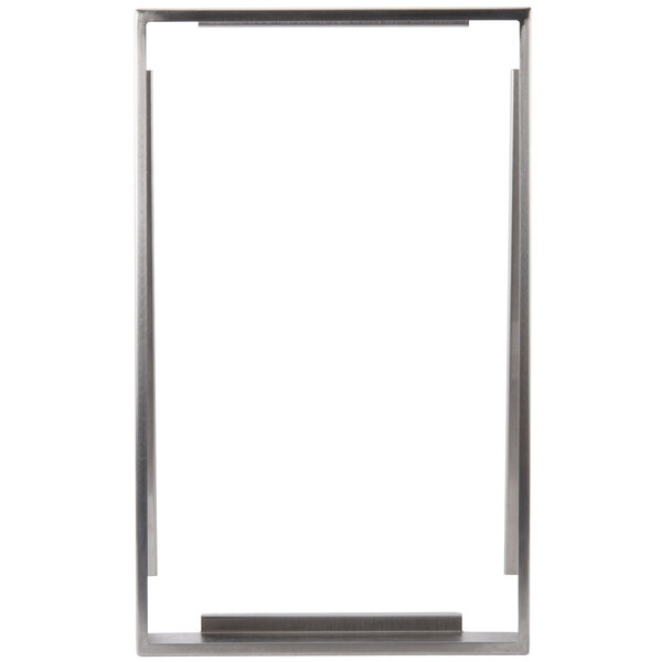 A silver rectangular metal adapter plate with a white background.