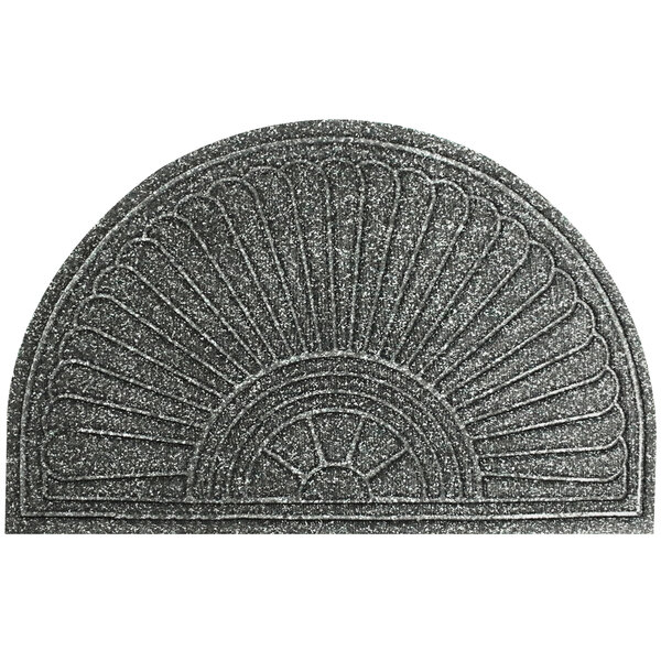 A grey WaterHog Eco Grand half oval entrance mat with a fan shaped design.