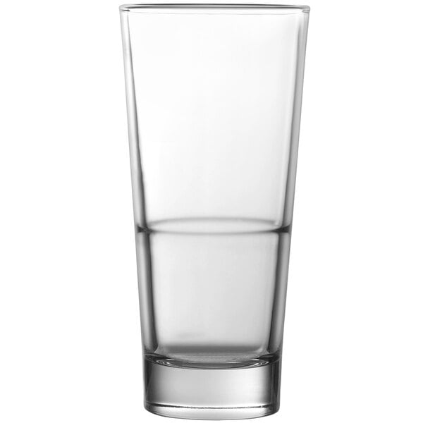 A Fortessa Basics Elixir cooler glass filled halfway with a clear liquid.