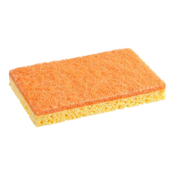 A Lavex sponge with an orange medium-duty scouring pad.