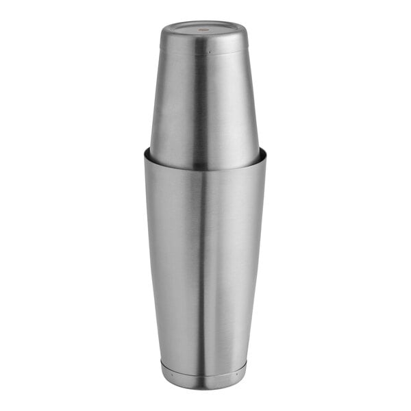 An American Metalcraft stainless steel Boston shaker with a lid.