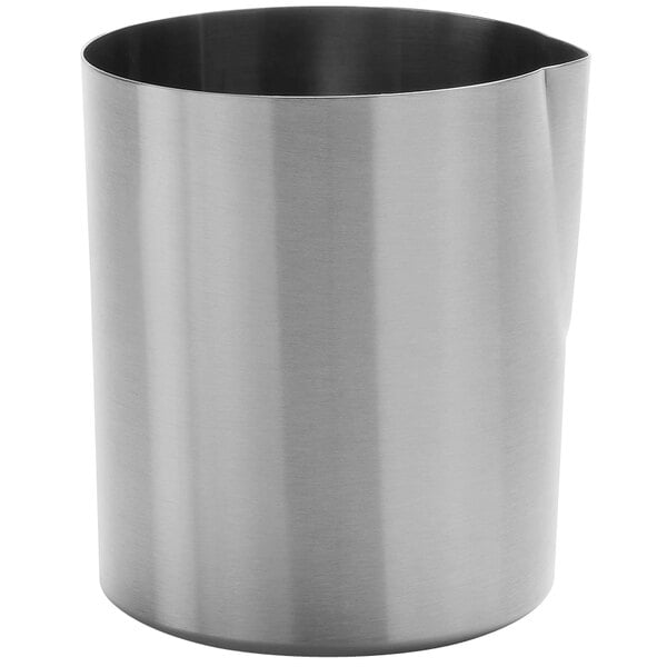 An American Metalcraft silver metal cocktail mixing tin with a thin black handle.