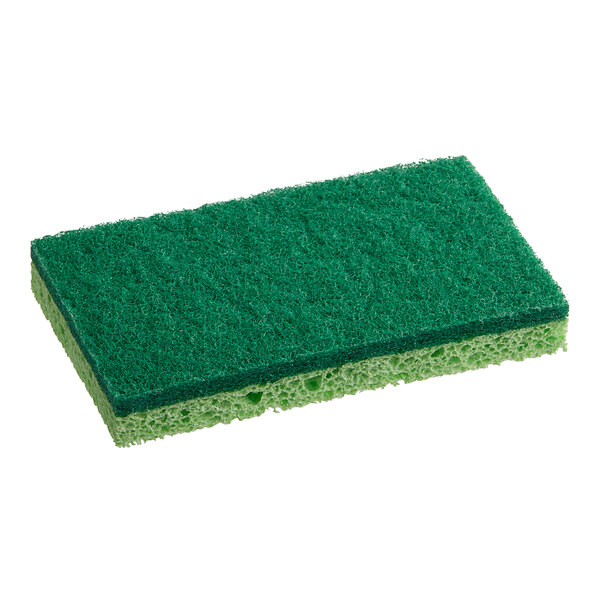 A green sponge with a white background.