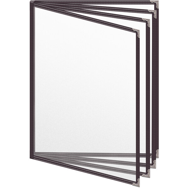 A H. Risch, Inc. brown menu cover with silver decorative corners and a matte finish with white paper inside.