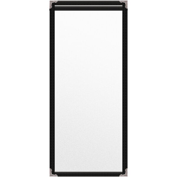 A white rectangular menu cover with black edges.