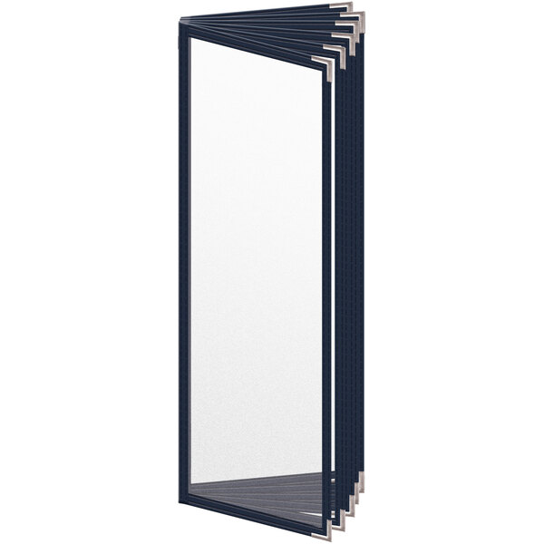 A white rectangular object with a blue border and black lines.