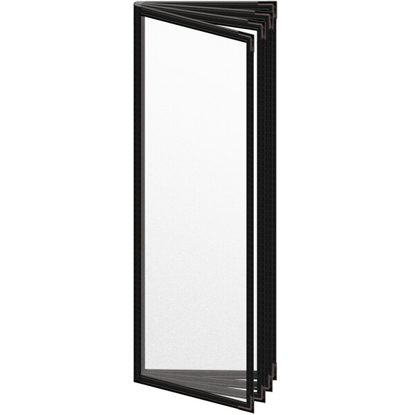 A white rectangular menu cover with black edges.