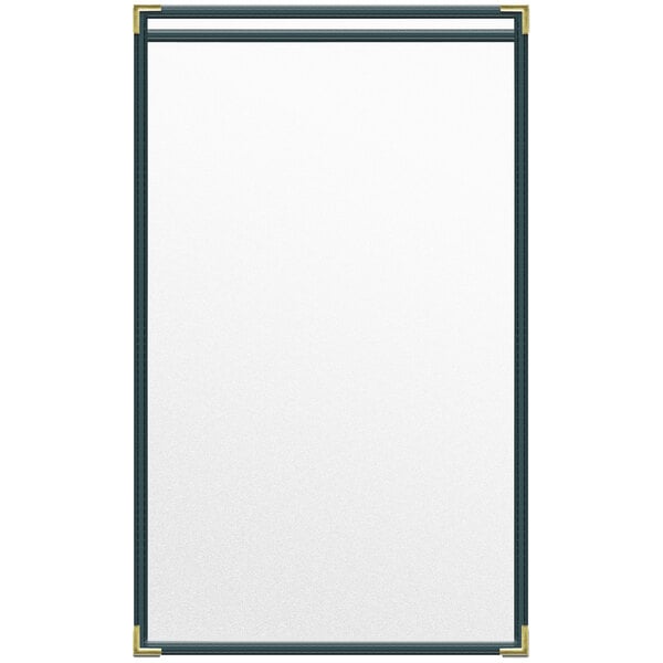 A white rectangular menu cover with gold smooth corners.