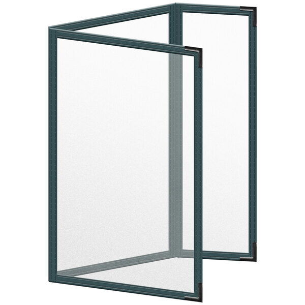 A green H. Risch menu cover with black smooth corners on a white table.