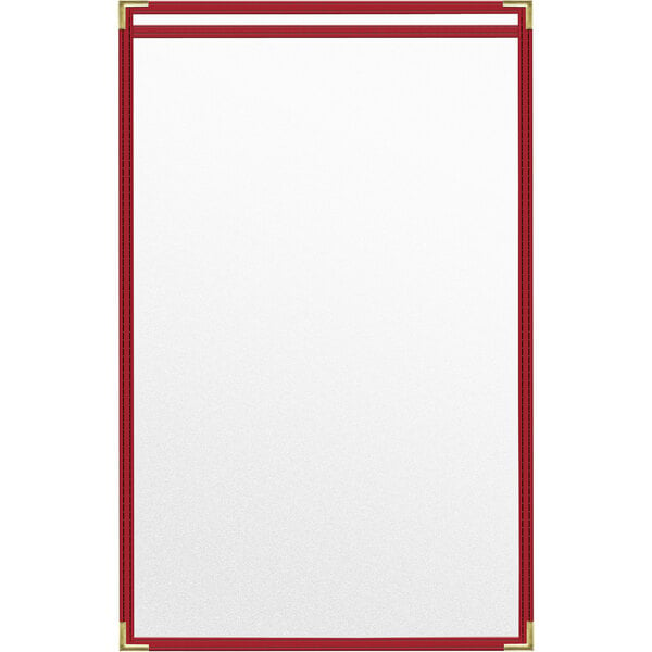 A white paper with red trim featuring H. Risch, Inc. TES Deluxe Sewn Menu Cover.