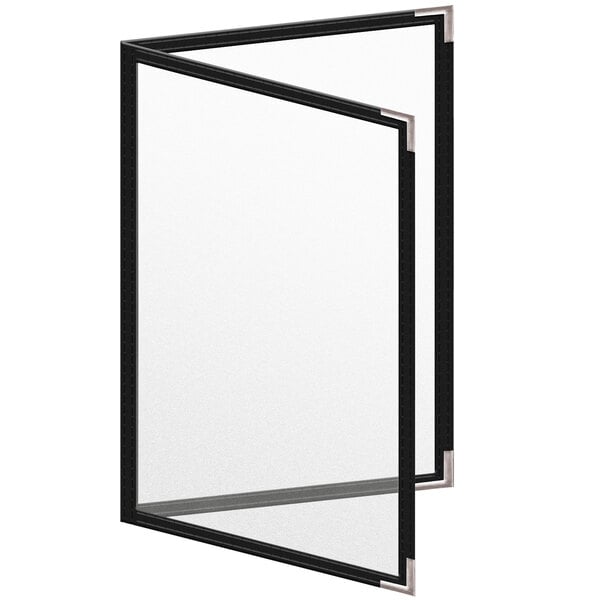 A white rectangular menu cover with black edges.