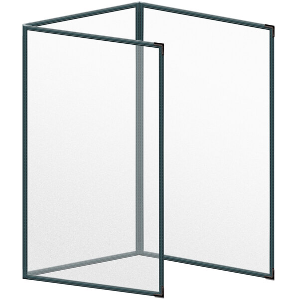 A white rectangular vinyl menu cover with black borders on the corners.