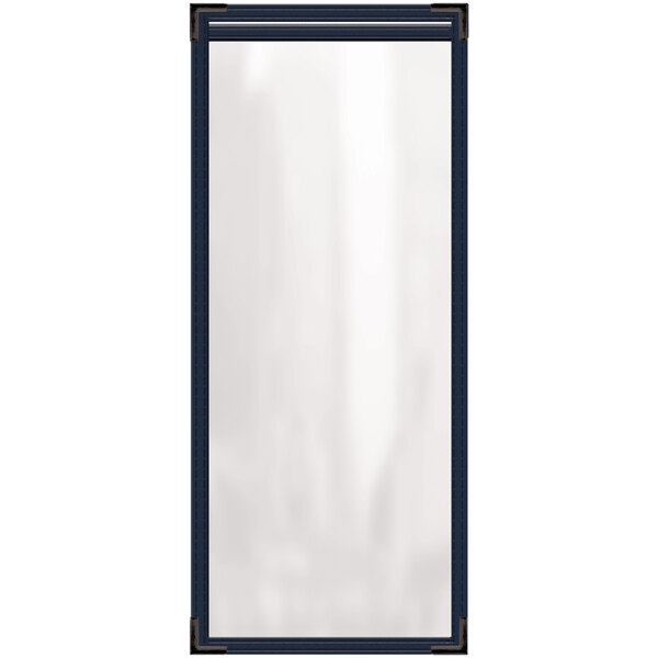 A white rectangular menu cover with a black border and corners.