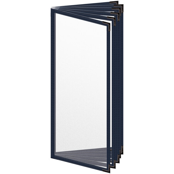A black menu cover with matte finish and smooth corners on a white rectangular object.