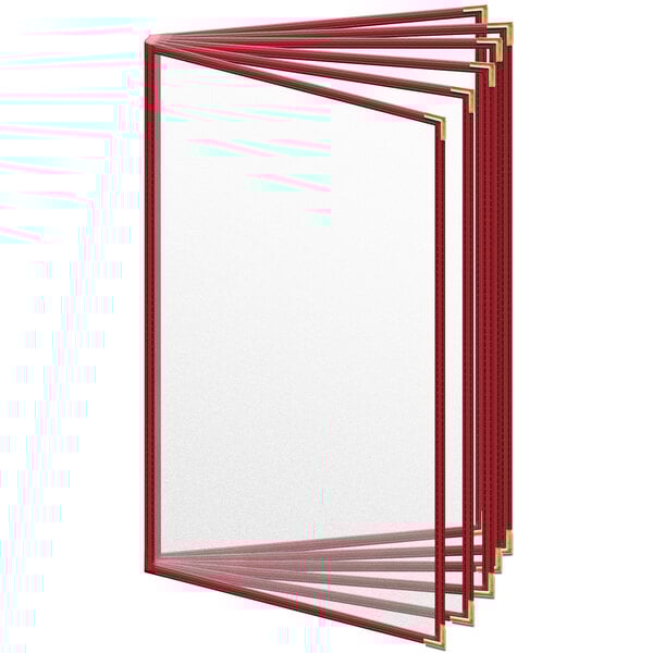 A red menu cover with 12 gold smooth corners and a matte finish.