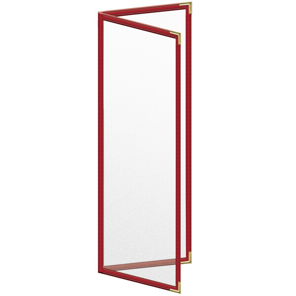 A red rectangular menu cover with a gold border.