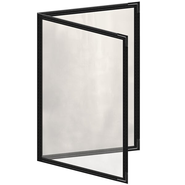 A black rectangular H. Risch, Inc. menu cover with black smooth corners and gloss finish.