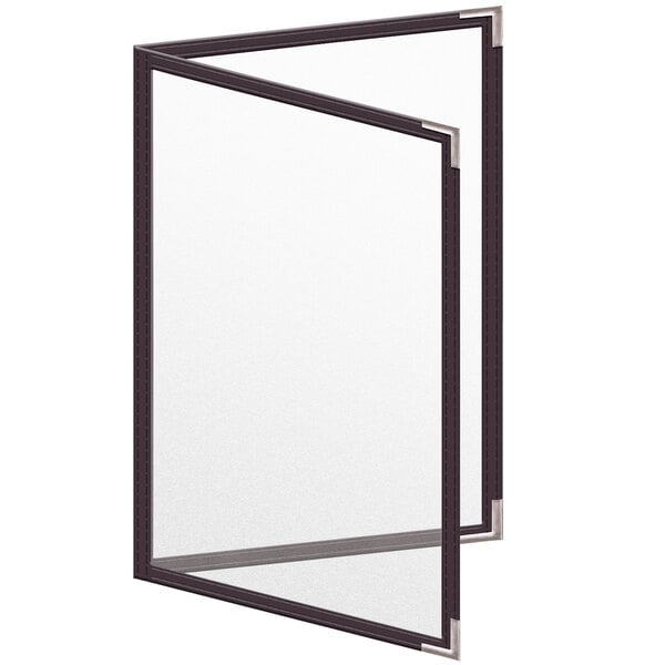 A white rectangular menu cover with a black border.
