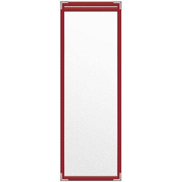 A white rectangular object with a red border.