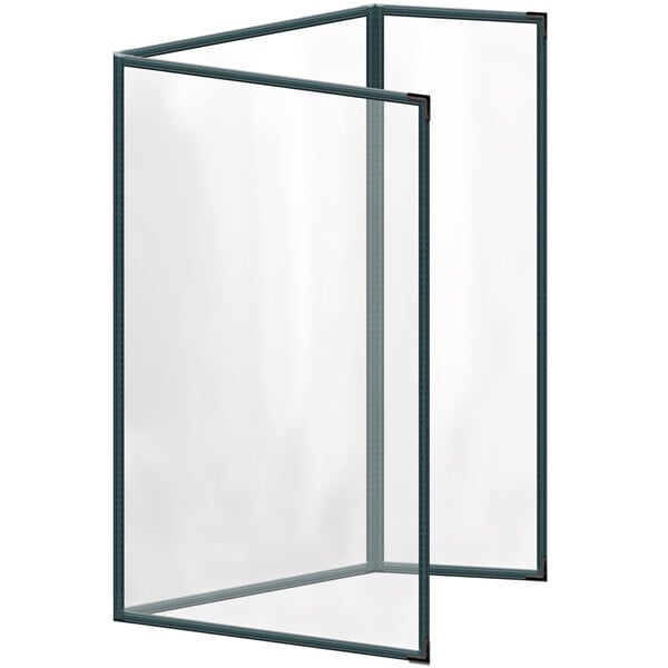 A white rectangular menu cover with black corners and glossy finish.