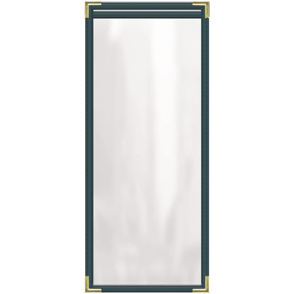 A white rectangular object with a black and gold border.