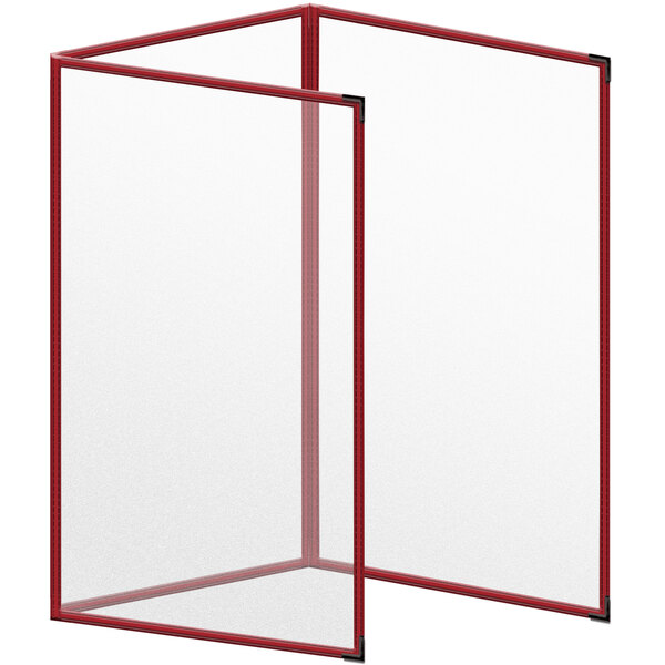 A red vinyl menu cover with black smooth corners and matte finish.