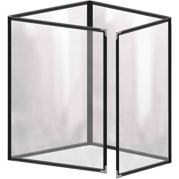 A black rectangular H. Risch, Inc. menu cover with silver corners and a gloss finish.