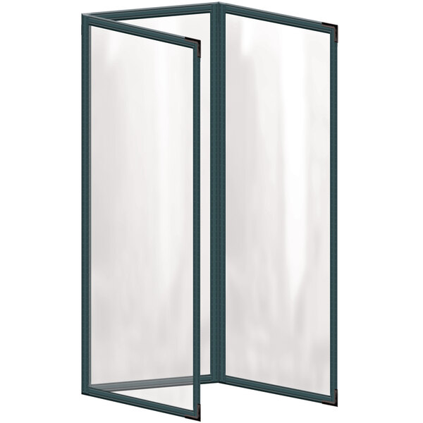 A green H. Risch, Inc. vinyl menu cover with black corners and a glossy finish.