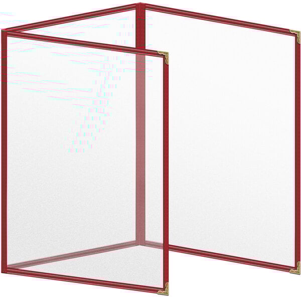 A red vinyl menu cover with gold decorative corners.