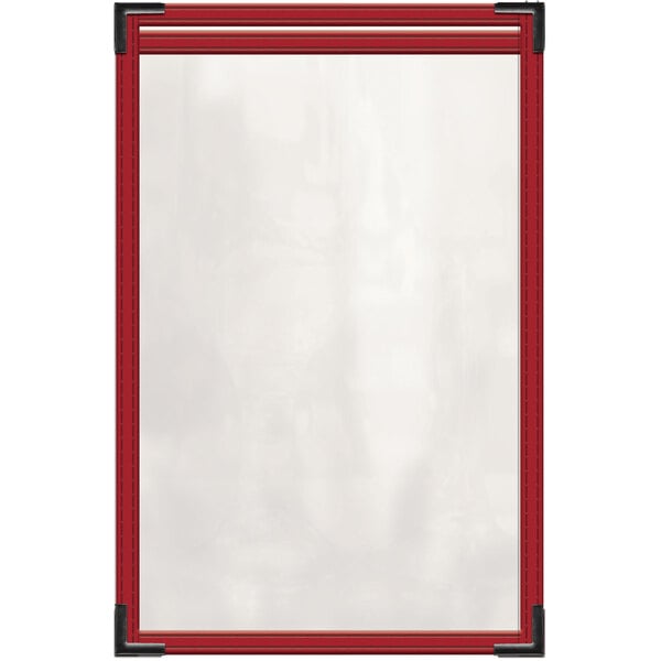 A white board with red corners and black smooth corners.