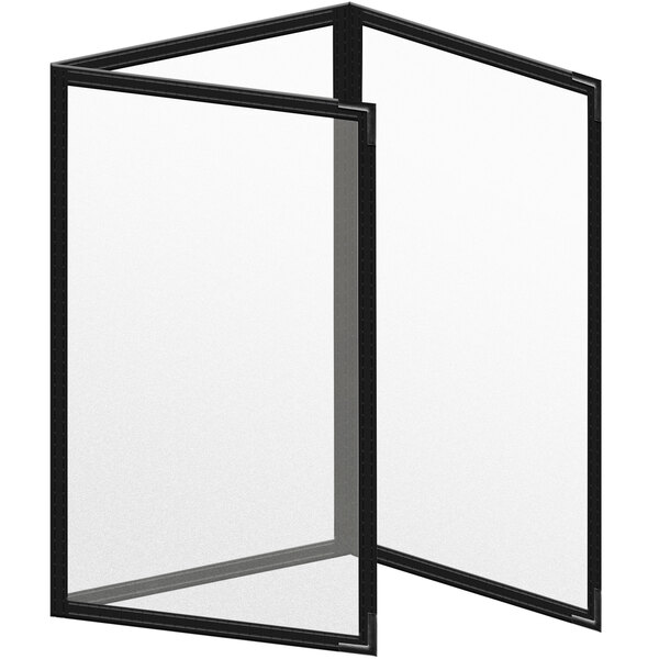 A black rectangular menu cover with black smooth corners and a matte finish with white border.