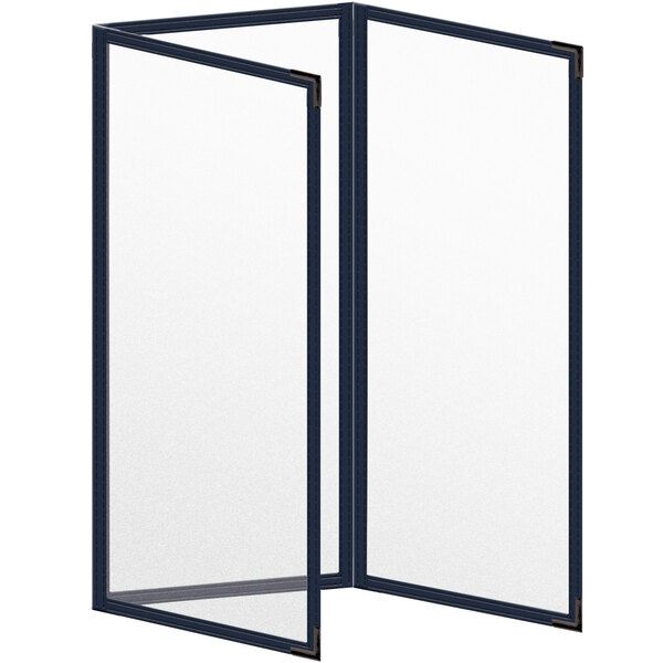 A white rectangular menu cover with black corners and black lines.